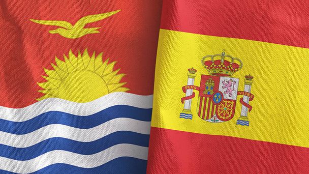 Испания и Кирибати два флага текстильная ткань 3D рендеринг - Фото, изображение