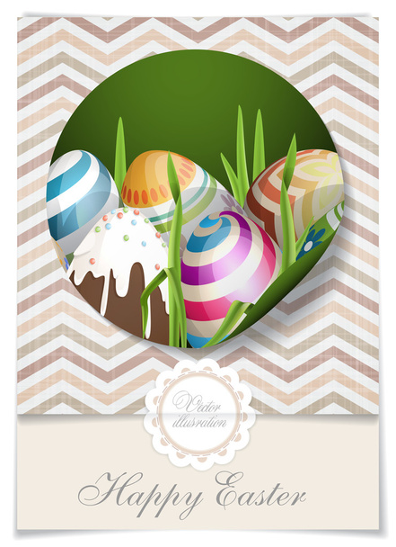 Easter Background With Eggs In Grass. - ベクター画像