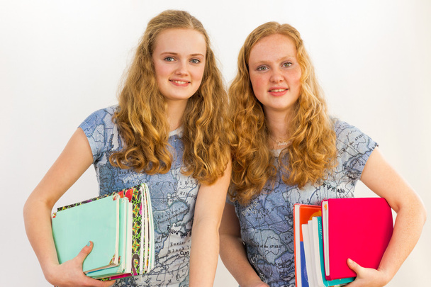 Ders kitapları taşıyan kız öğrenciler - Fotoğraf, Görsel