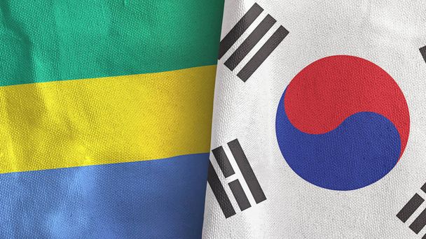 Південна Корея і Габон два прапори текстильний одяг 3D рендеринг - Фото, зображення