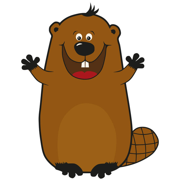 Happy cartoon beaver on white background, emotions, hugs - Vector, Image