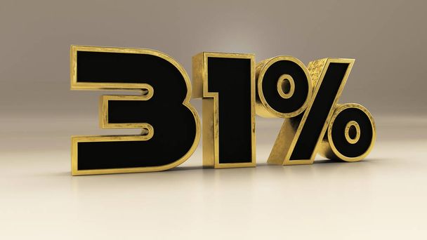 31 percent 3d gold and black luxury text isolated on white, 3d render illustration - Photo, Image