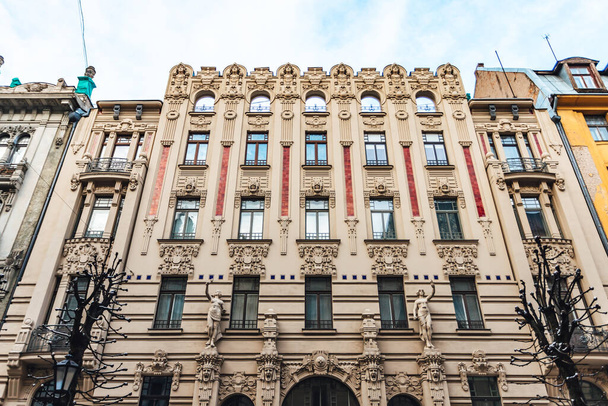 A low angle shot of Art Nouveau architecture building facade in Riga, Latvia - Φωτογραφία, εικόνα