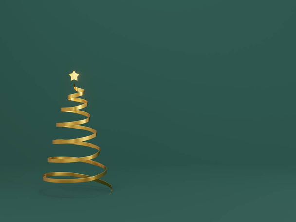 3D vykreslování - 3D vykreslování - obrázek veselé Vánoce zlaté a zelené pozadí, vánoční pozadí, zimní krajina, vánoční vánoční novoroční koncept - Fotografie, Obrázek