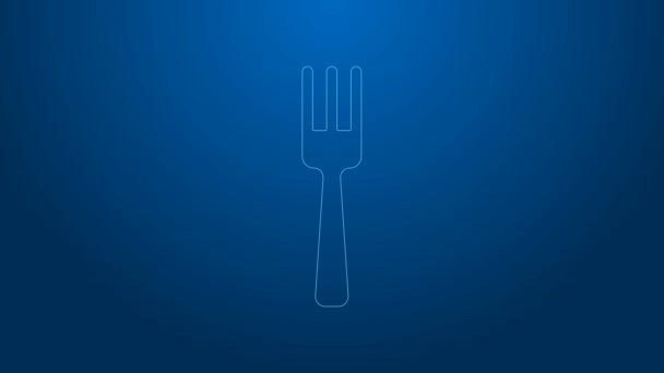 White line Fork icon isolated on blue background. Cutlery symbol. 4K Video motion graphic animation - Footage, Video