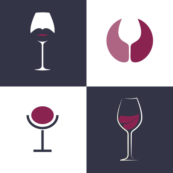 Elegância vinho estilo plano vetor logotipo conceito. Copo de vinho com lábios silhueta ícone isolado - Vetor, Imagem