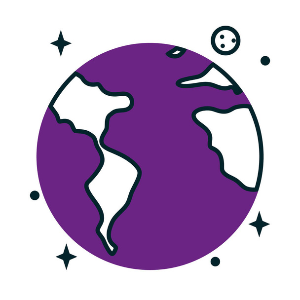 икона планеты Земля, половина линии половина цвета стиль - Вектор,изображение
