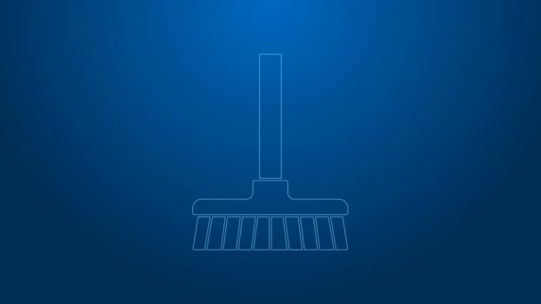 White line Handle broom icon isolated on blue background. Cleaning service concept. 4K Video motion graphic animation - Footage, Video