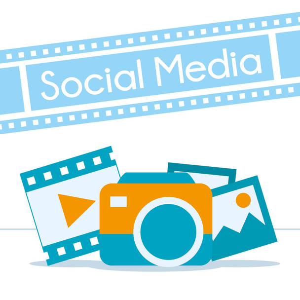 social media design with camera, pictures and video player - Vector, Image