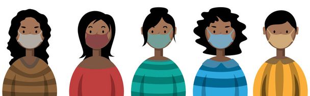 Afrikanische Frauen in Masken. Menschen in medizinischen Masken, Virenschutz. Vektorillustration. - Vektor, Bild