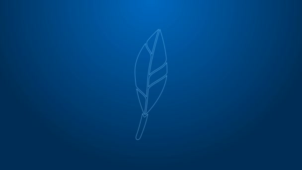 White line Magic feather icon isolated on blue background. 4K Video motion graphic animation - Footage, Video