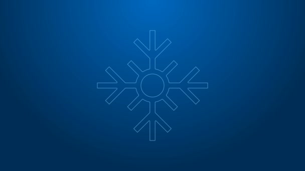 Witte lijn Snowflake pictogram geïsoleerd op blauwe achtergrond. Vrolijk kerstfeest en gelukkig nieuwjaar. 4K Video motion grafische animatie - Video
