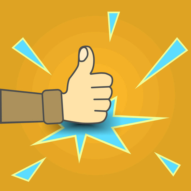 A hand with the thumb up and sparks flying from the impact. - Vector, Image
