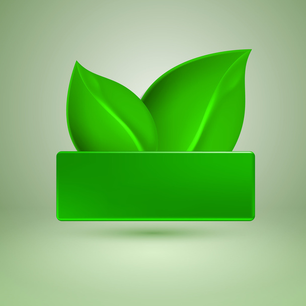 Two green leaves. Label with place for text. - Вектор,изображение
