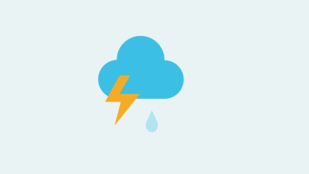 Pilvi sateella ja salama animaatio, huono sää Sade salama - Materiaali, video