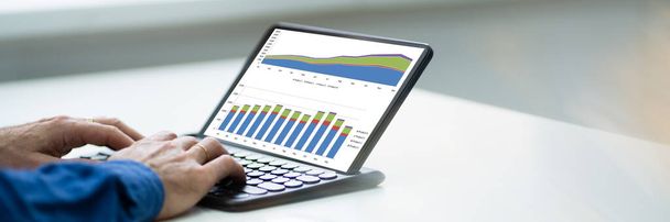 Convertible Laptop Screen Graph. Business Analyst Man - Fotografie, Obrázek