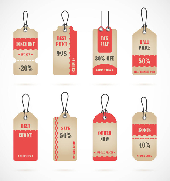 Vector stickers, price tag, banner, label. Coupon sale, offers and promotions vector template. - Вектор,изображение