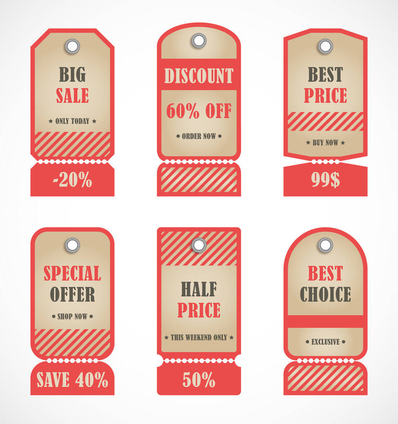 Vector stickers, price tag, banner, label. Coupon sale, offers and promotions vector template. - Vektor, kép