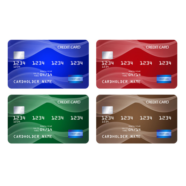 Набор кредитных карт 4 различных цветов
 - Вектор,изображение
