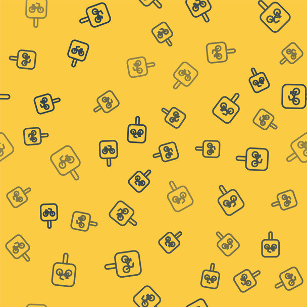 Blue line Bicycle parking icon isolated seamless pattern on yellow background.  Vector. - Vektor, Bild