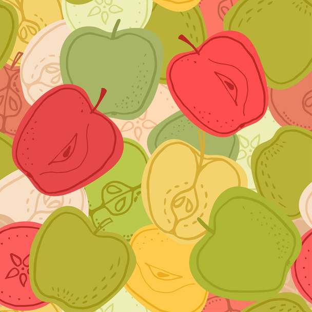Seamless fruit pattern, vector wallpaper with sweet apples - Vector, Image