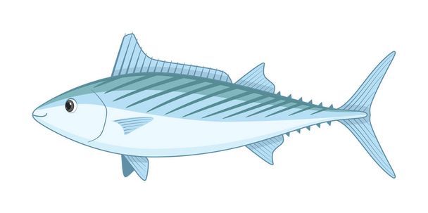 Atlantické bonito ryby na bílém pozadí. Vektorová ilustrace ve stylu karikatury - Vektor, obrázek