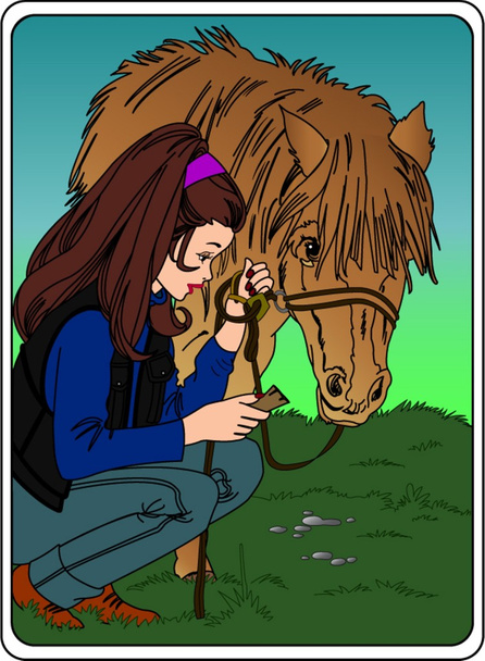 馬と少女 - ベクター画像