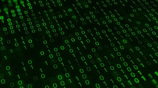Grüner Hintergrund der Matrix mit Binärcode. Animation. Binärcode im Matrixraum. Matrix-Software in Form von Binärcode. Code von Null und eins in Matrix - Filmmaterial, Video