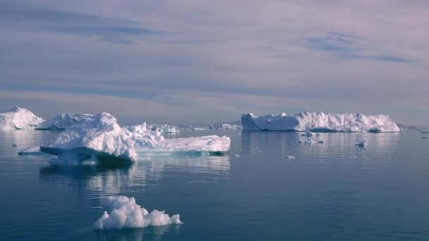 南極での巡航。南極の融解氷河から巨大な浮遊氷山。地球温暖化と気候変動。雪の山の風景 - 映像、動画
