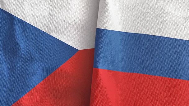 Oroszország és Csehország két zászló textil ruha 3D renderelés - Fotó, kép