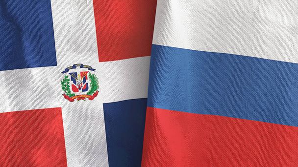 Oroszország és Dominikai Köztársaság két zászló textil ruha 3D renderelés - Fotó, kép
