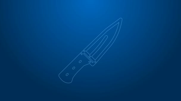 White line Meat chopper icon isolated on blue background. Butcher knife. Kitchen knife for meat. Butcher knife. 4K Video motion graphic animation - Footage, Video