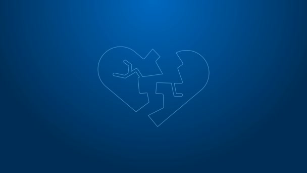Fehér vonal összetört szív vagy válás ikon elszigetelt kék alapon. Szerelem szimbólum. Valentin nap. 4K Videó mozgás grafikus animáció - Felvétel, videó