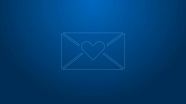Белая линия Оболочка с иконкой сердца Валентина изолированы на синем фоне. Послание любви. Письмо любовь и романтика. Видеографическая анимация 4K - Кадры, видео