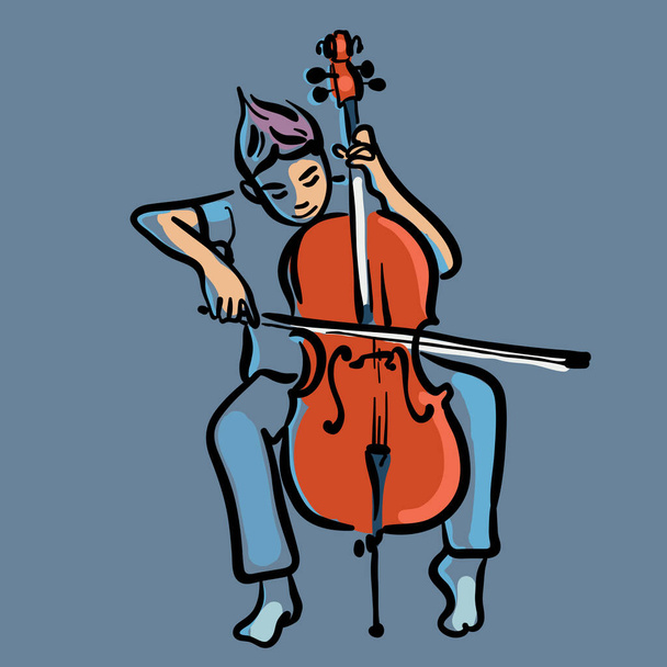 Young boy playing violin vector illustration, Boy sitting with violin clip art - Vector, Image