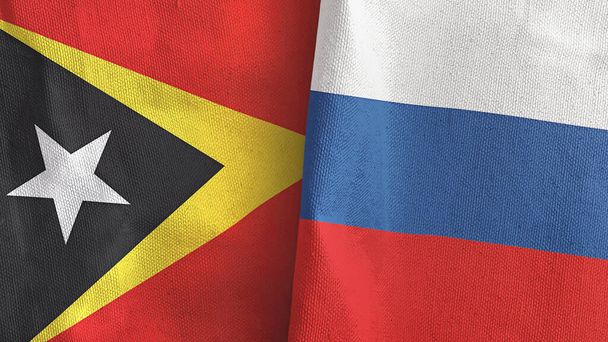 Росія і Тимор-Леште Східний Тимор два прапори текстильний одяг 3D рендеринг - Фото, зображення