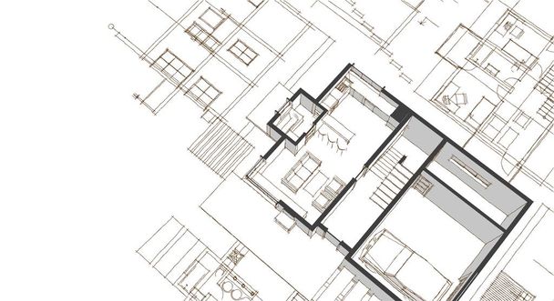plano de casa fachadas desenho arquitetônico ilustração 3d - Foto, Imagem