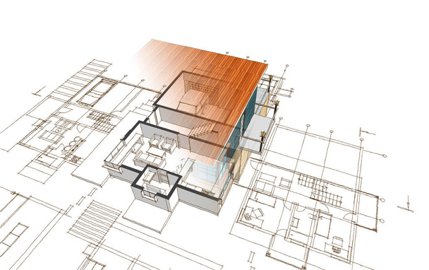 ház terv homlokzatok építészeti vázlat 3d illusztráció - Fotó, kép