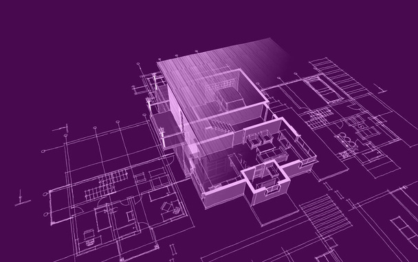 Haus Plan Fassaden architektonische Skizze 3D Illustration - Foto, Bild