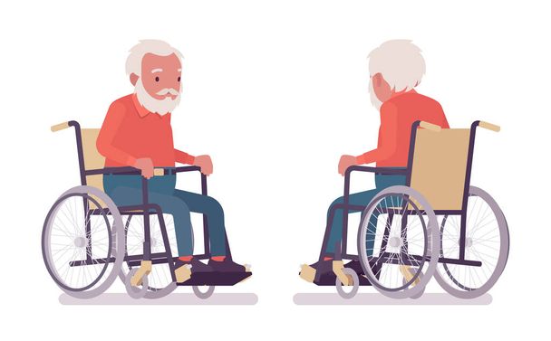 Vanha mies, vanhus istuu pyörätuolissa - Vektori, kuva