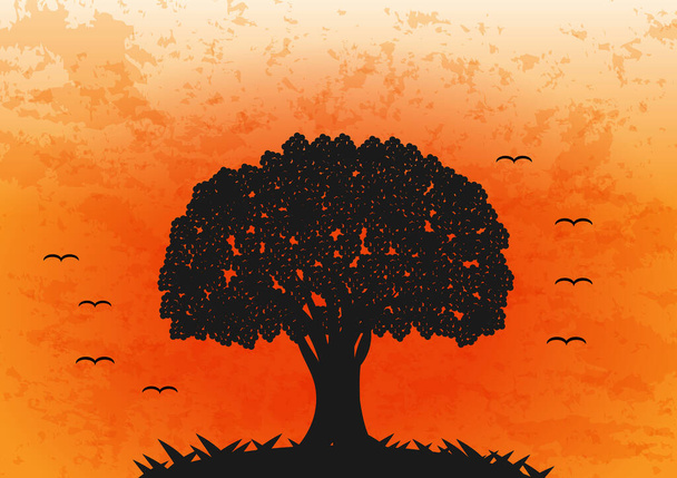 Vetor Árvore grande em fundo laranja design plano - Vetor, Imagem