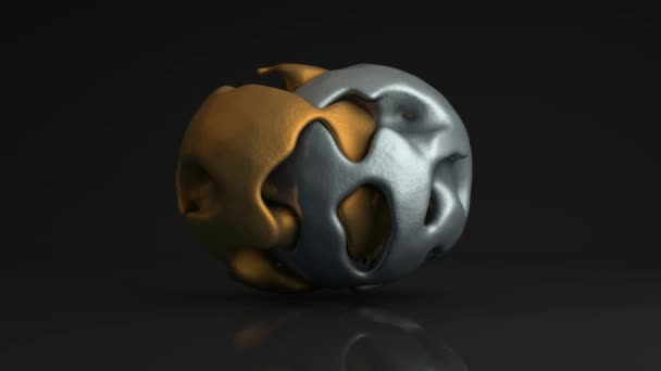 銀と金の抽象的な球の3Dアニメーションは完璧なバランスで相互作用します。ノイズや他の特別なコンポーネントやアーティファクトの存在とループアニメーション. - 映像、動画