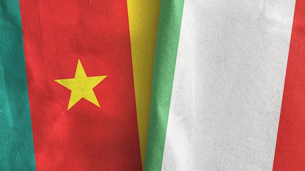 Italien und Kamerun zwei Flaggen Textiltuch 3D-Rendering - Foto, Bild