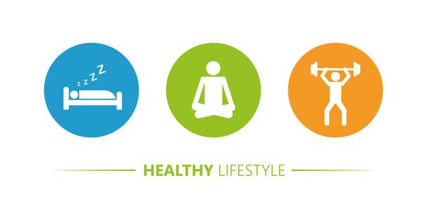 healthy lifestyle icons sleep yoga sport pictogram - Vector, Image