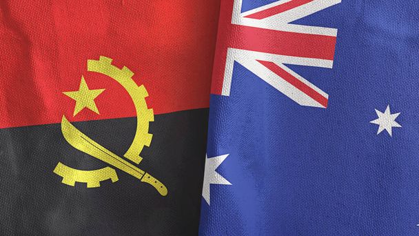 Australia i Angola dwie flagi tkaniny tekstylne 3D renderowania - Zdjęcie, obraz