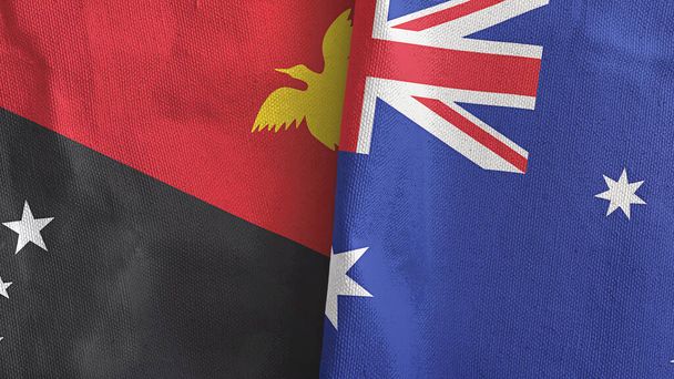 オーストラリアとパプアニューギニアの2つのフラグ繊維布3Dレンダリング - 写真・画像