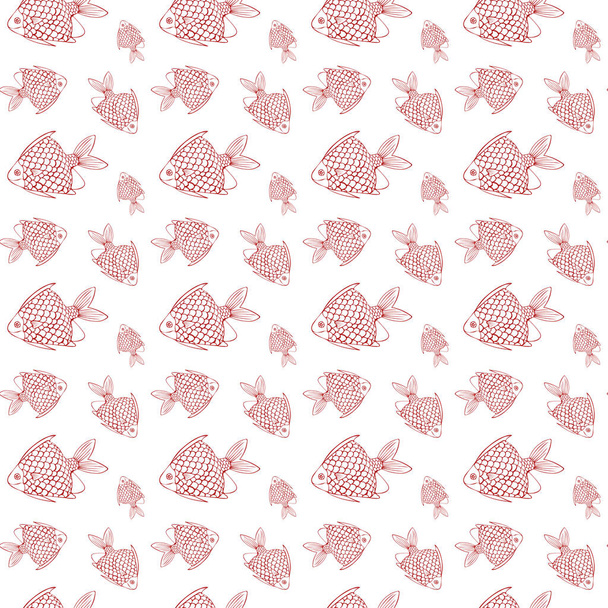 Modèle sans couture avec des poissons rouges sur fond blanc. Répétez la conception de motif pour imprimer, papier peint, papier d'emballage, couverture, textile. - Vecteur, image