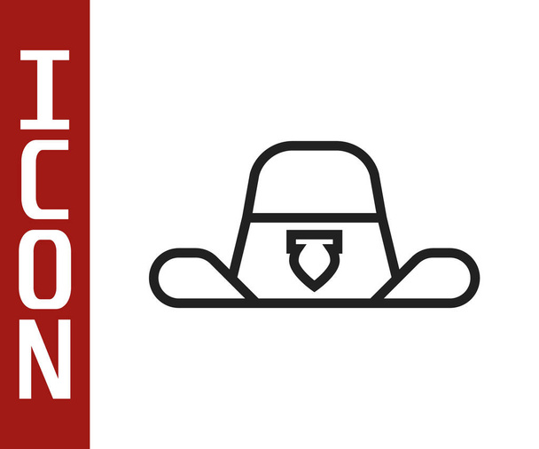 Sombrero Sheriff de línea negra con icono de insignia aislado sobre fondo blanco. Vector. - Vector, Imagen
