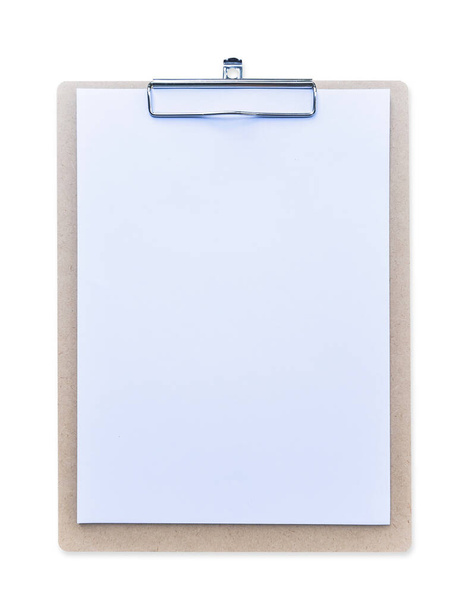 Clipboard mockup for letterhead background, clip note pad mock up with blank A4 size white page paper  isolated on white background with clipping path, template for business memo and school supplies  - Photo, Image