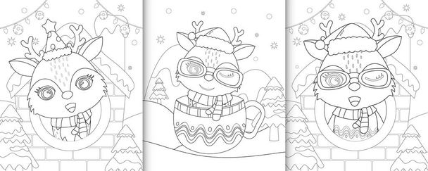 livre à colorier avec des personnages mignons de Noël cerf - Vecteur, image